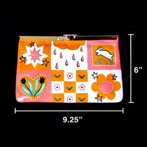 Vintage Quilt Inspired Hand-Painted Clutch with Chain